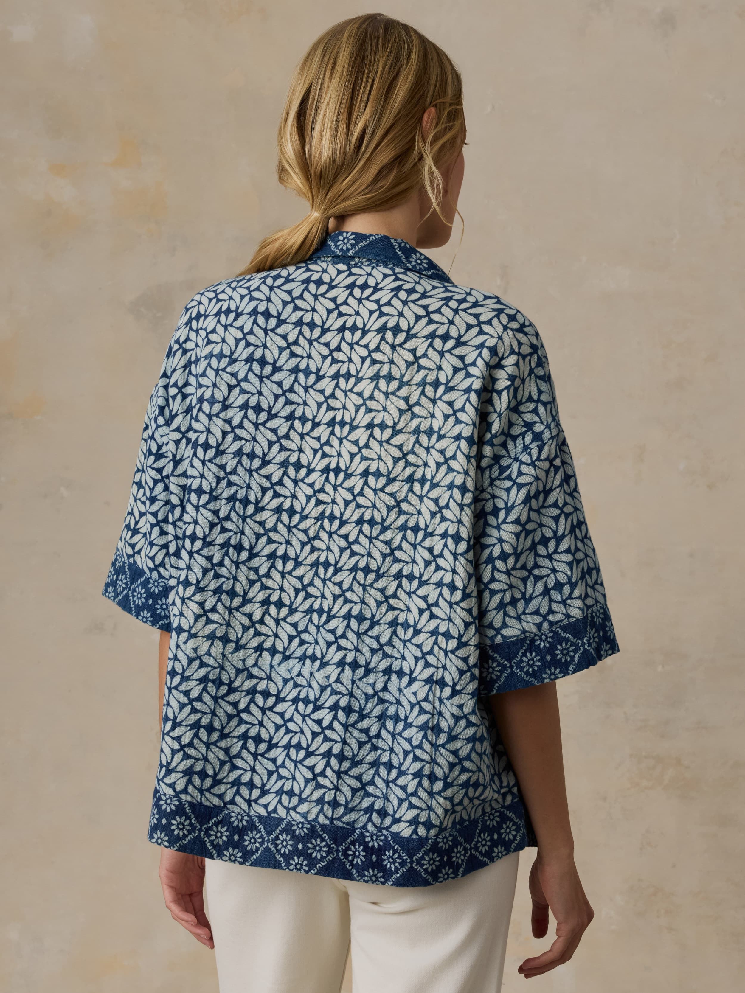 Dune Cotton Gauze Relaxed Camp Shirt - Indigo Blossom