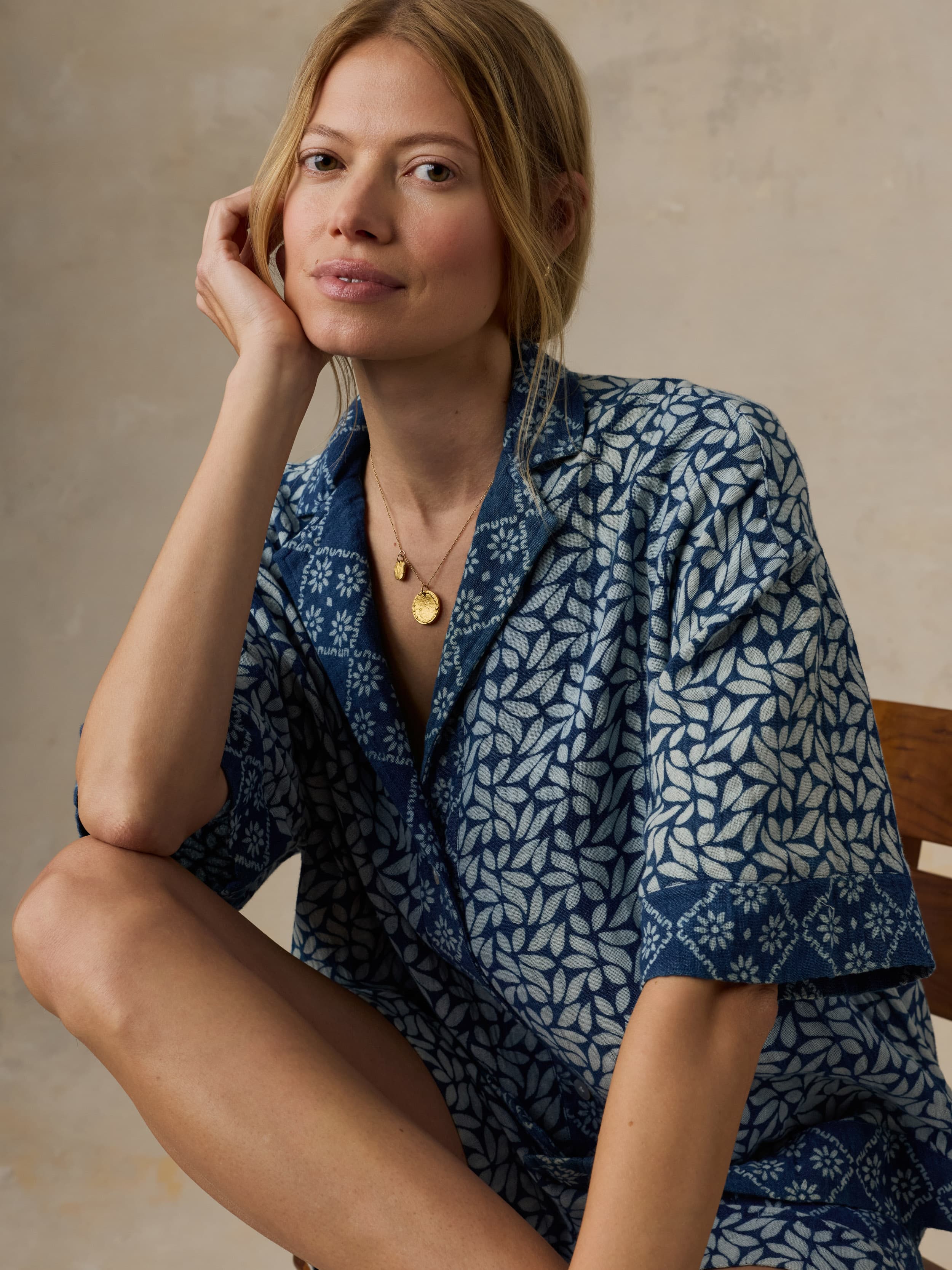 Dune Cotton Gauze Relaxed Camp Shirt - Indigo Blossom