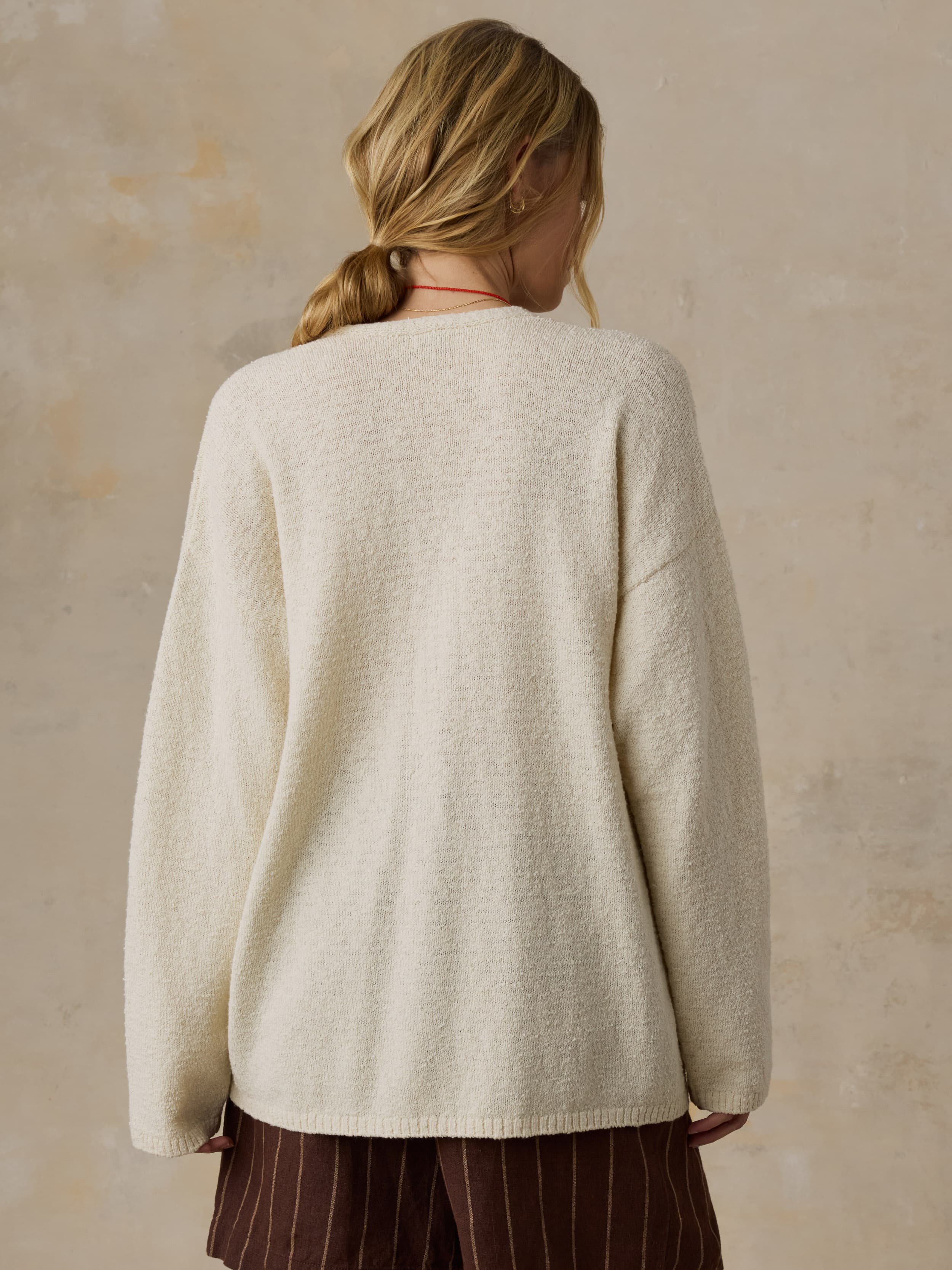 Boucle Deep V-Neck Sweater - Cream